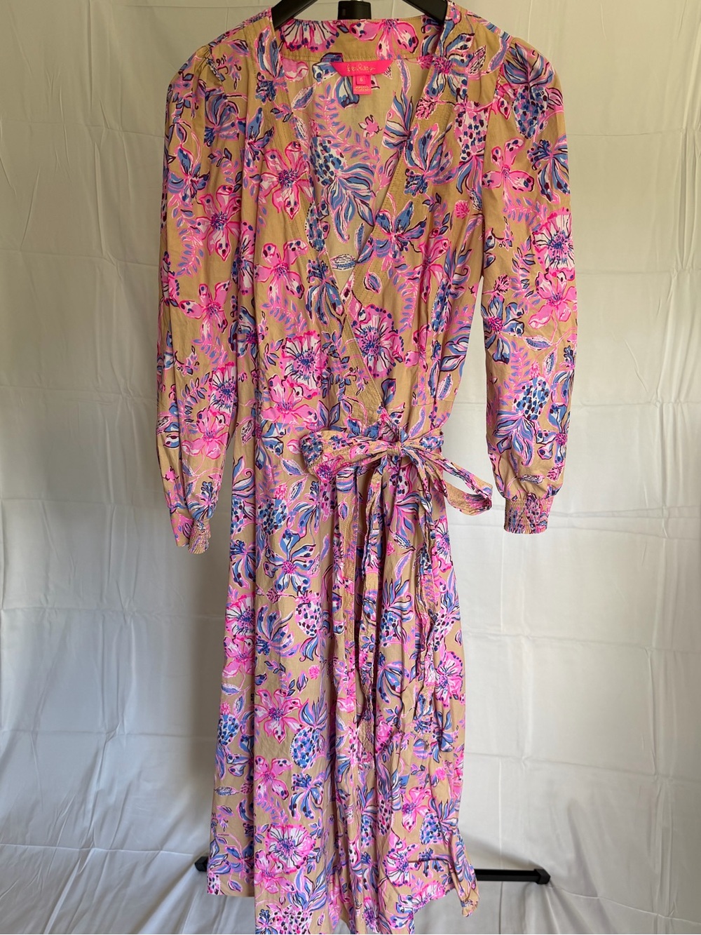 Lilly Pulitzer Pink and Yellow Floral Wrap Midi Dress size 6